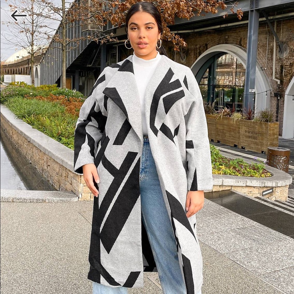River Island Plus Fallaway Abstract Coatigan Coat